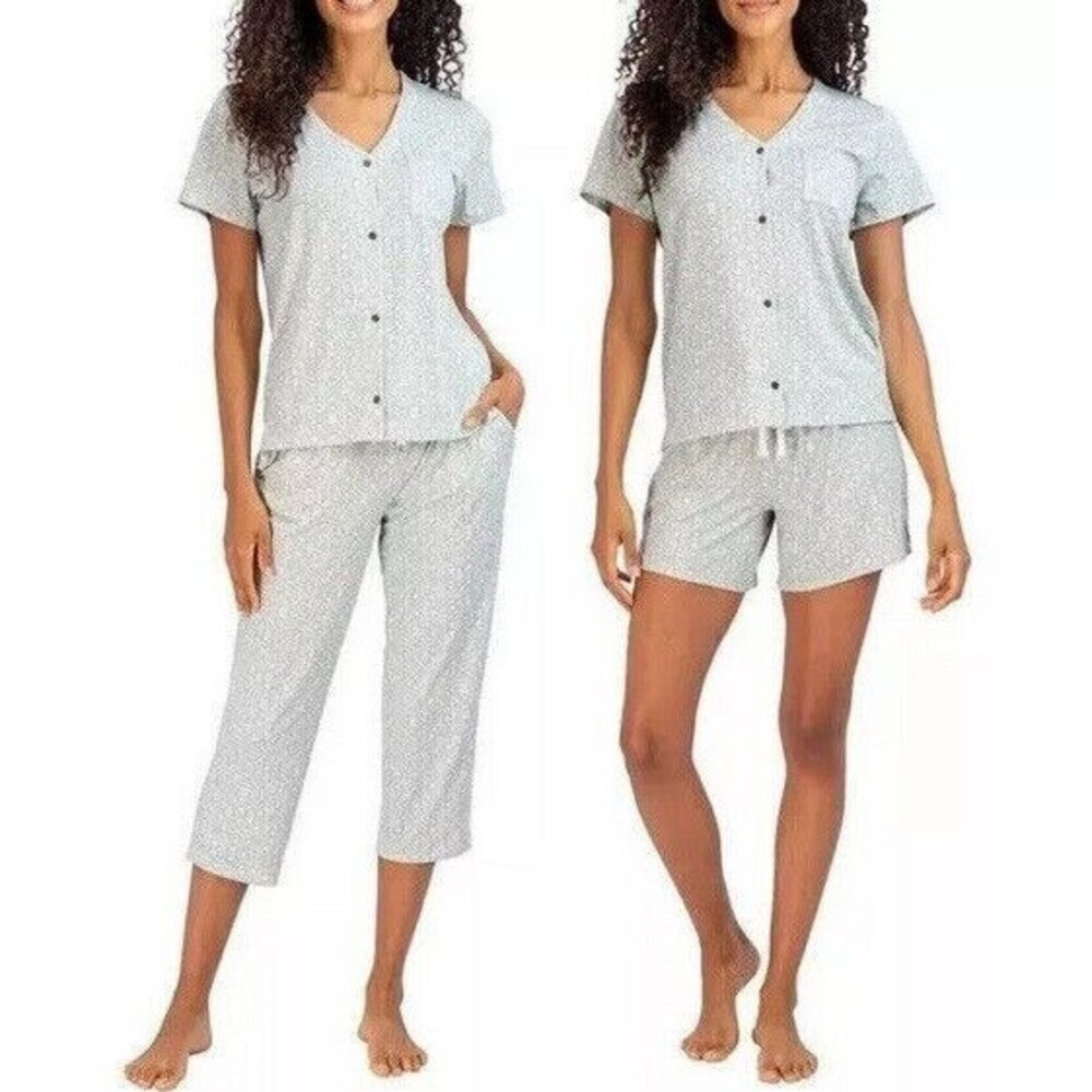 NWT Lucky Brand 3-Piece Pajama Set with Capris & Shorts, Green, Large